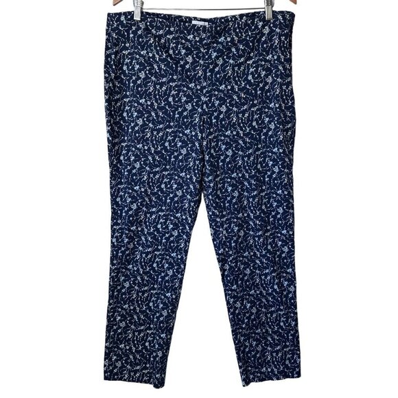 J. Jill Ditsy Floral Straight Leg Cotton Pants Size 16 Tall Blue Office Casual - Picture 1 of 13